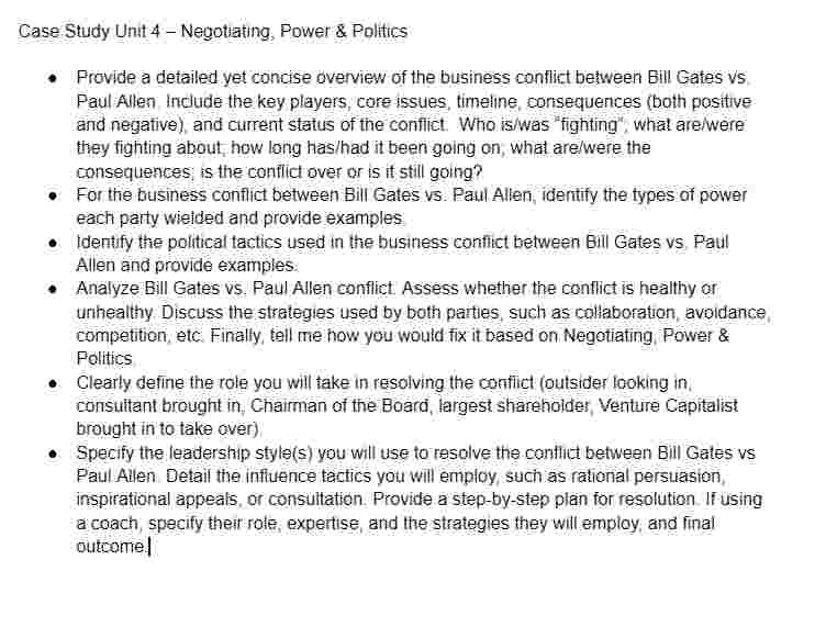 Case Study Unit 4 - Negotiating, Power \ &