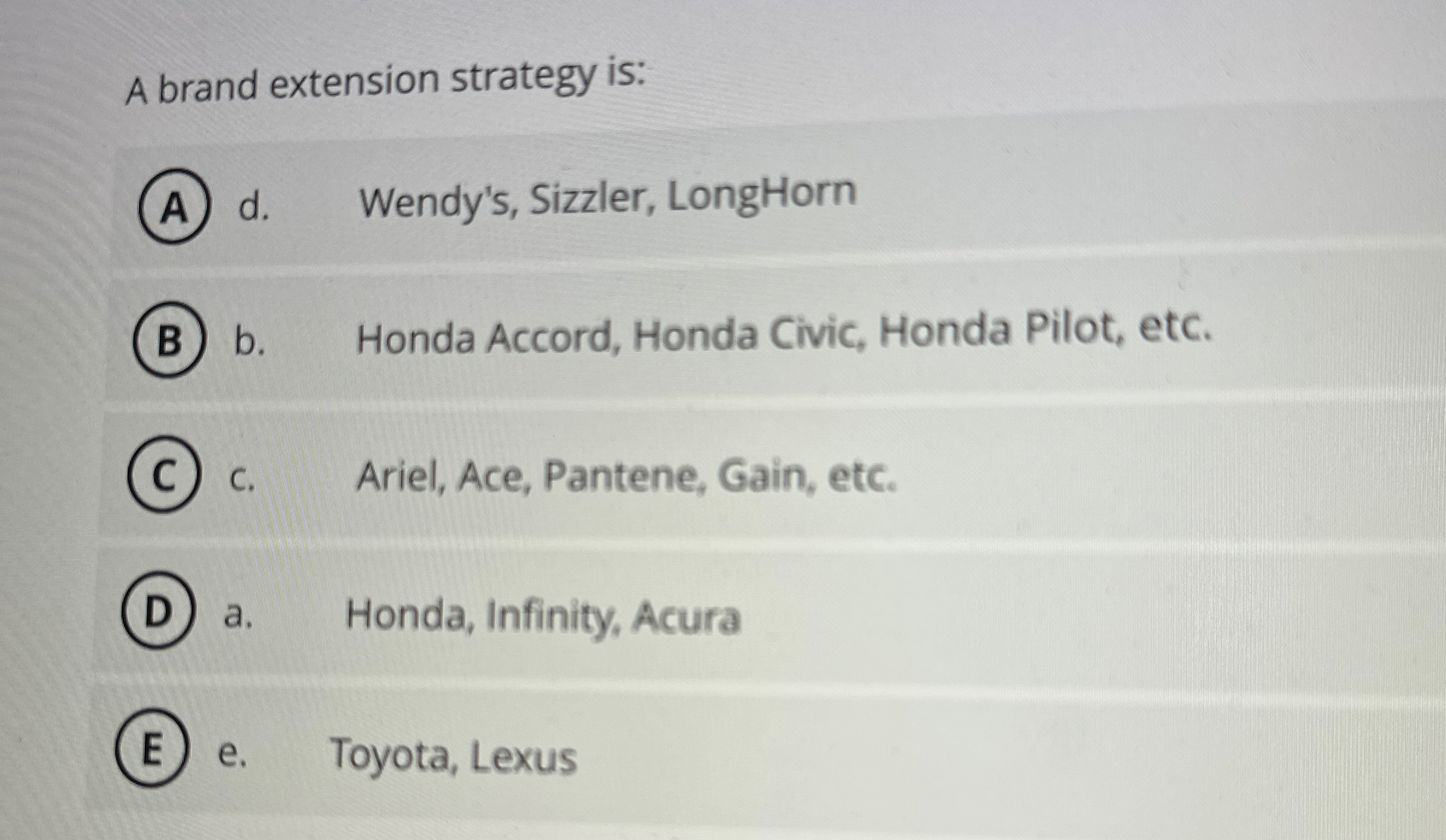 A brand extension strategy is: ( A ) d . Wendy's,