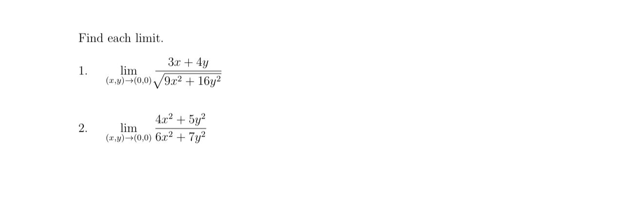 Find each limit . lim ( x , y ) ( 0 , 0 ) 3 x 4 y
