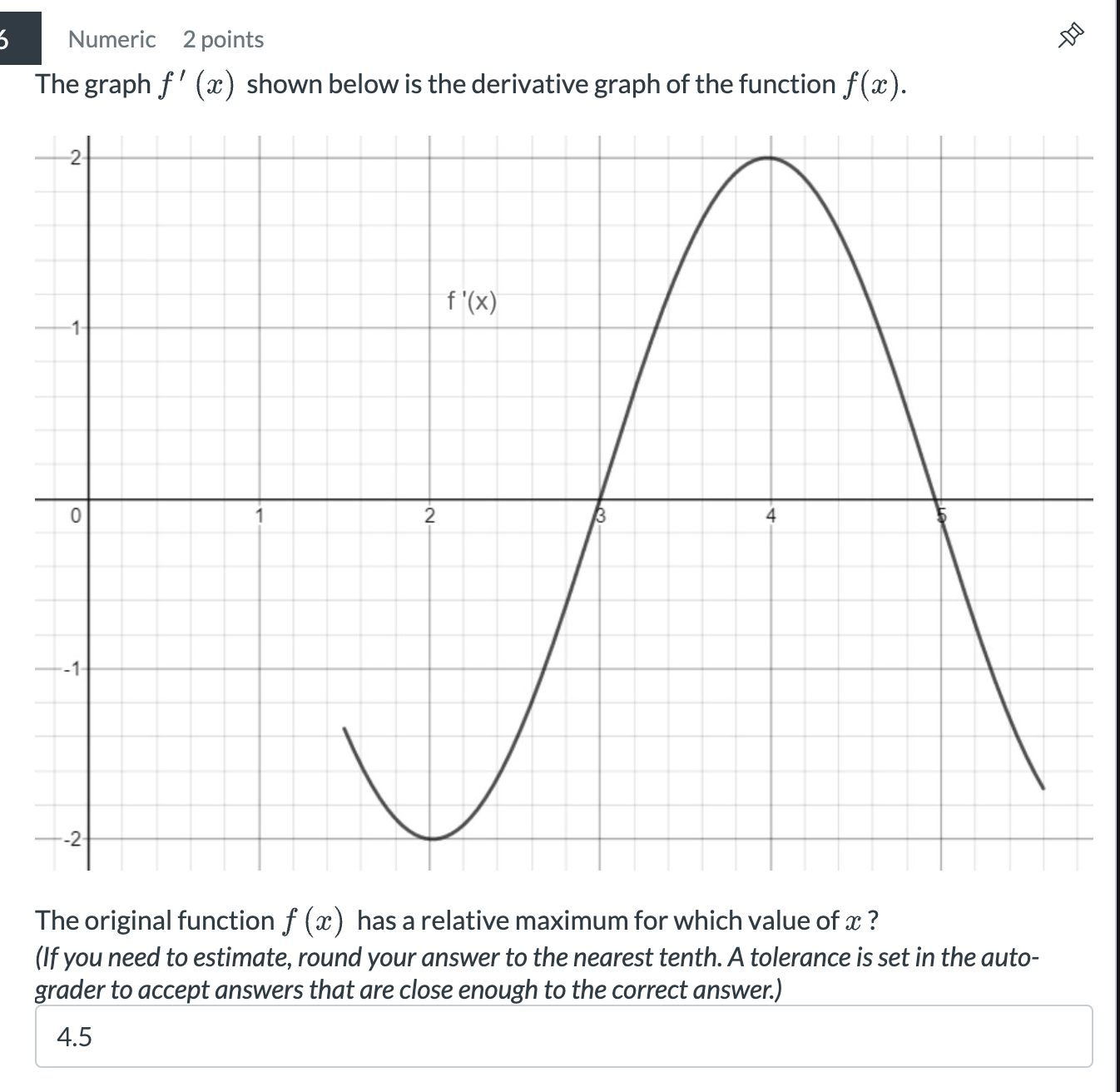 Numeric 2 points The graph \ ( f ^ { \ prime } (