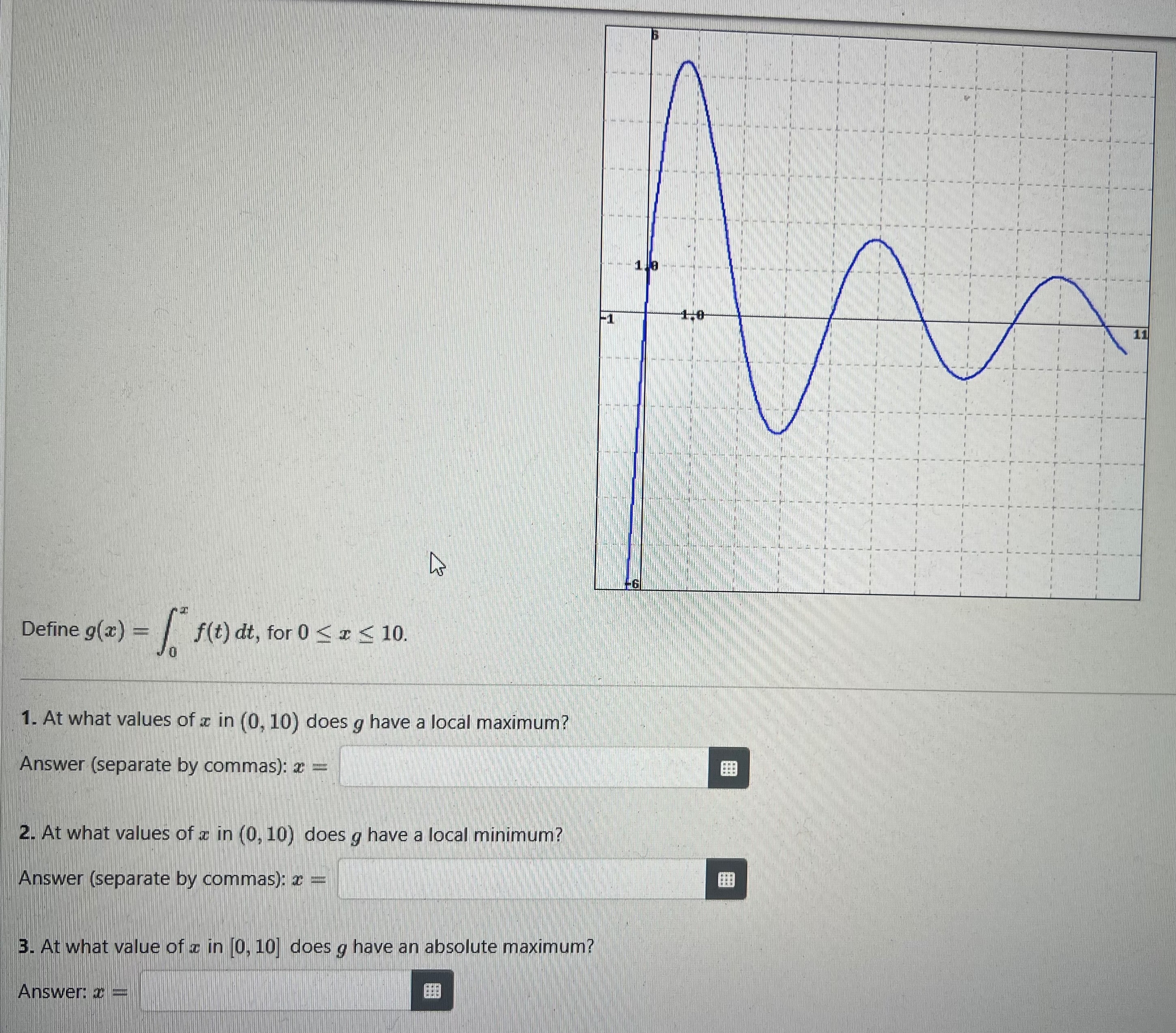 Define g ( x ) = 0 x f ( t ) d t , for 0 x 1 0 At