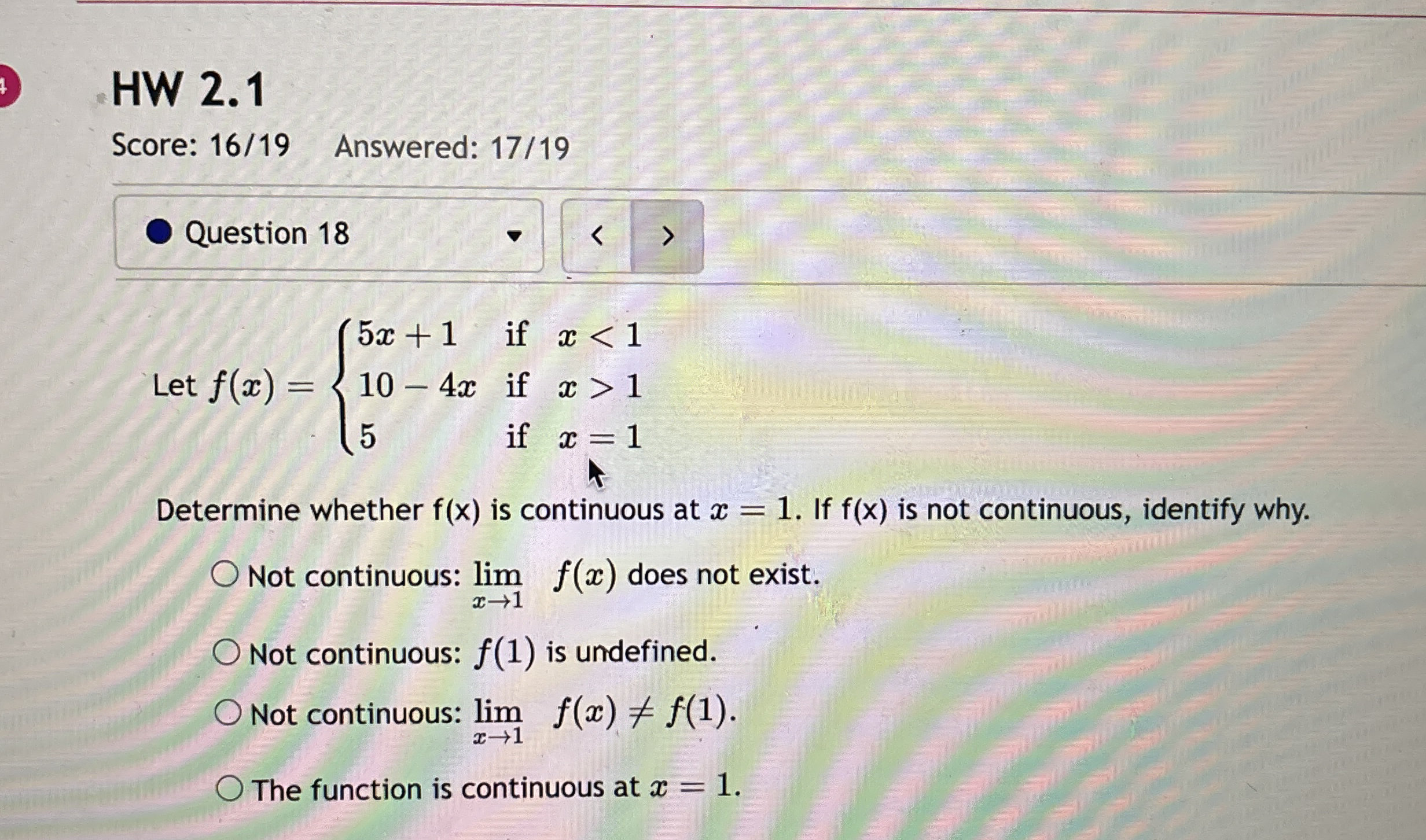 HW 2 . 1 Score: 1 6 / 1 9 Answered: 1 7 / 1 9 Let