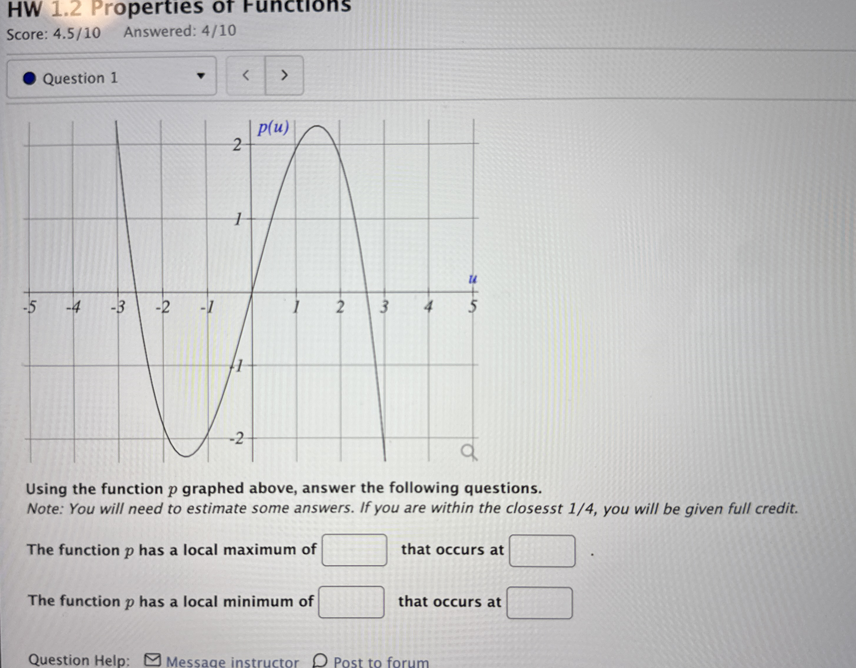 HW 1 . 2 Properties of Functions Score: 4 . 5 / 1
