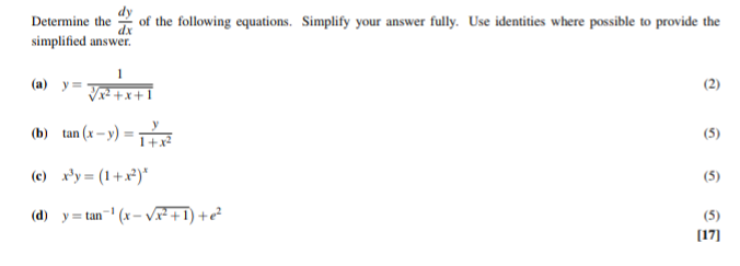 Determine the d y d x of the following equations.