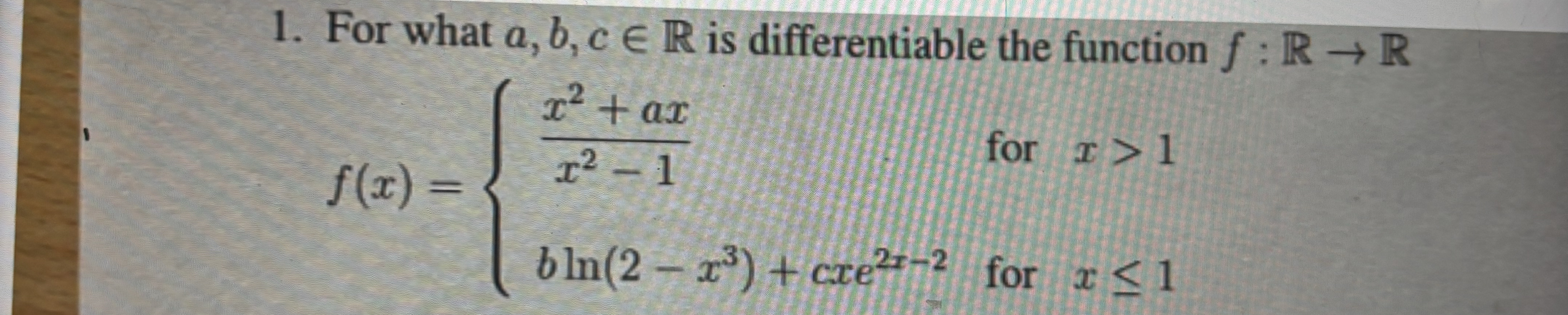 For what a , b , cinR is differentiable the