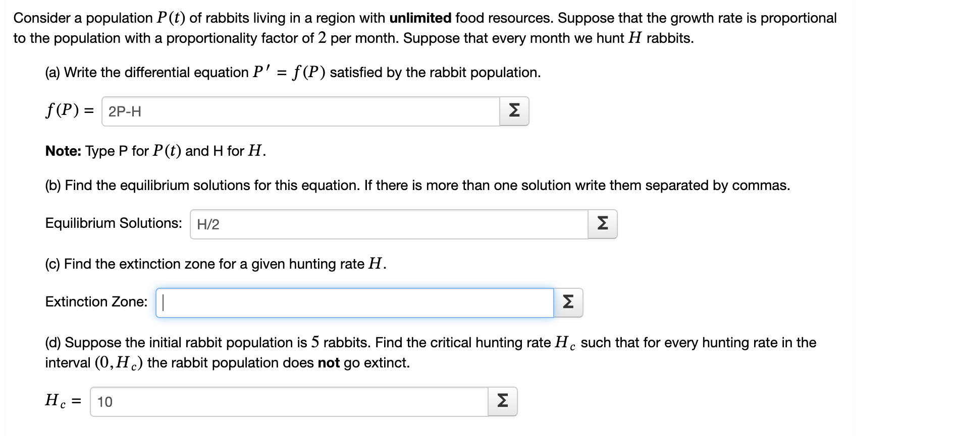 Consider a population ( ) P ( t ) of rabbits