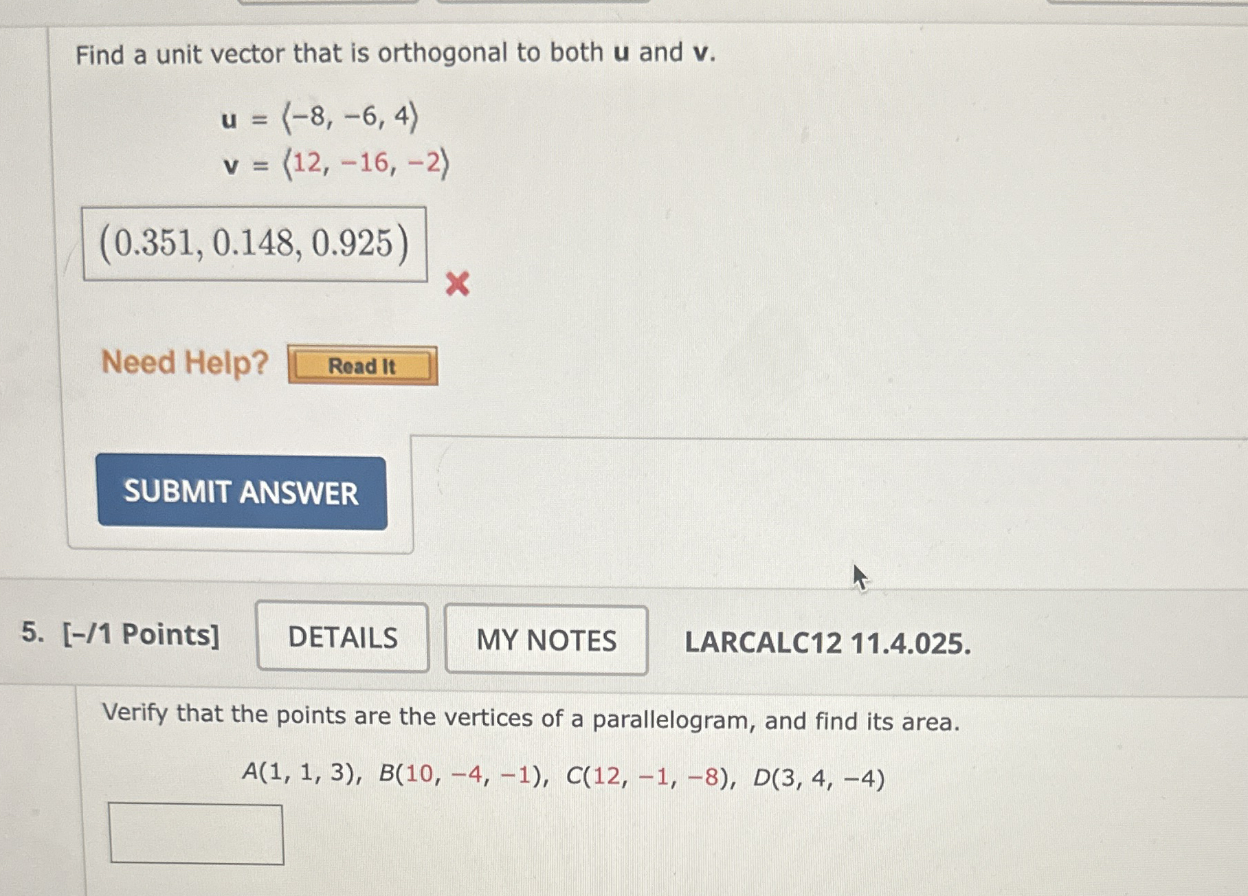 Find a unit vector that is orthogonal to both u