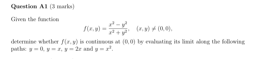 Question A 1 ( 3 marks ) Given the function f ( x