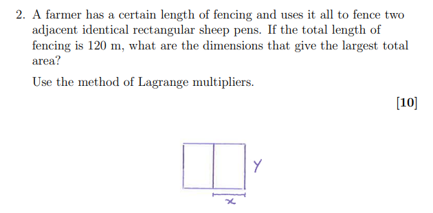 2 . A farmer has a certain length of fencing and