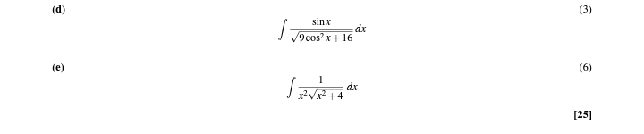 ( d ) ( 3 ) s i n x 9 c o s 2 x + 1 6 2 d x ( e )