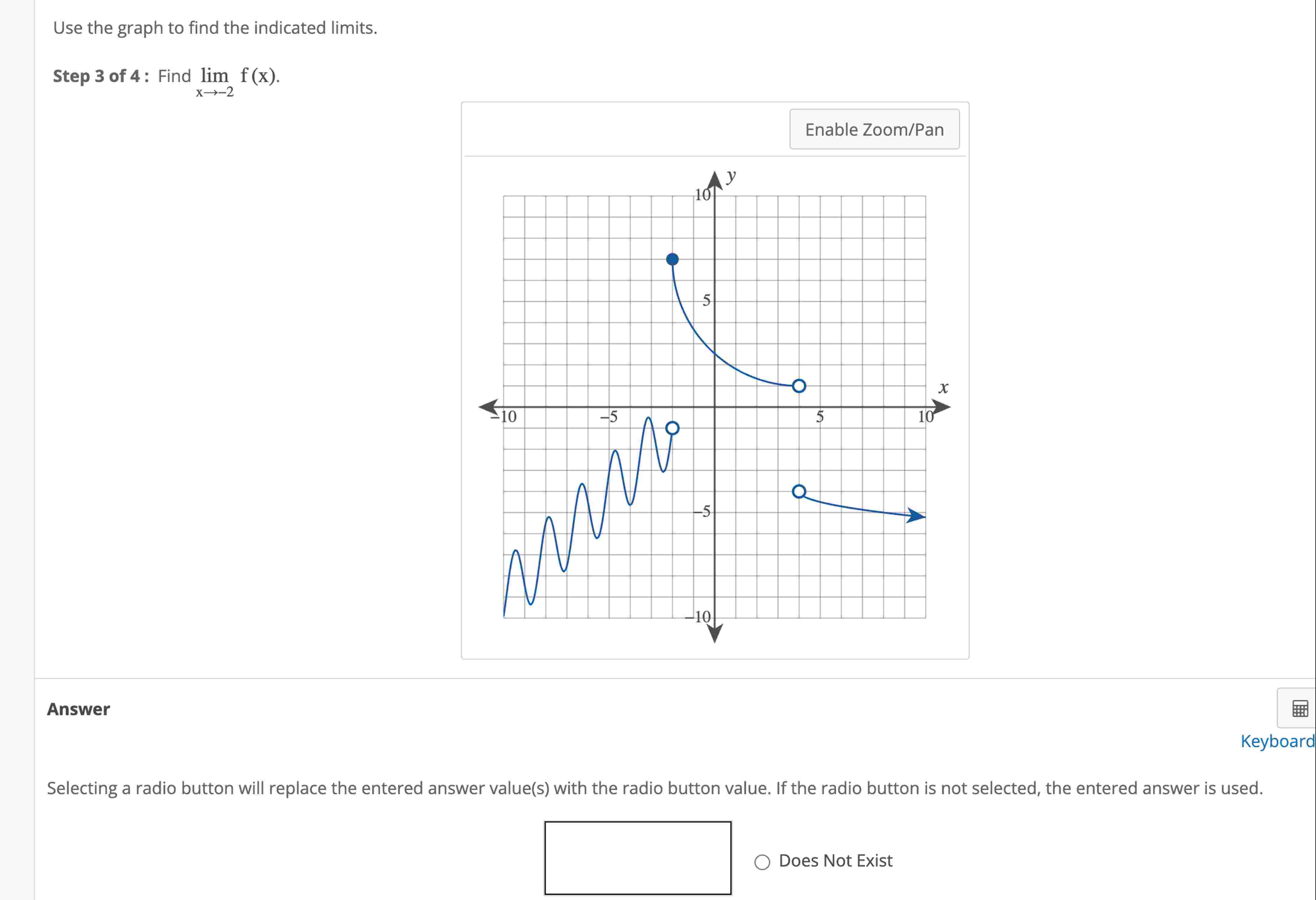 Use the graph to find the indicated limits . Step