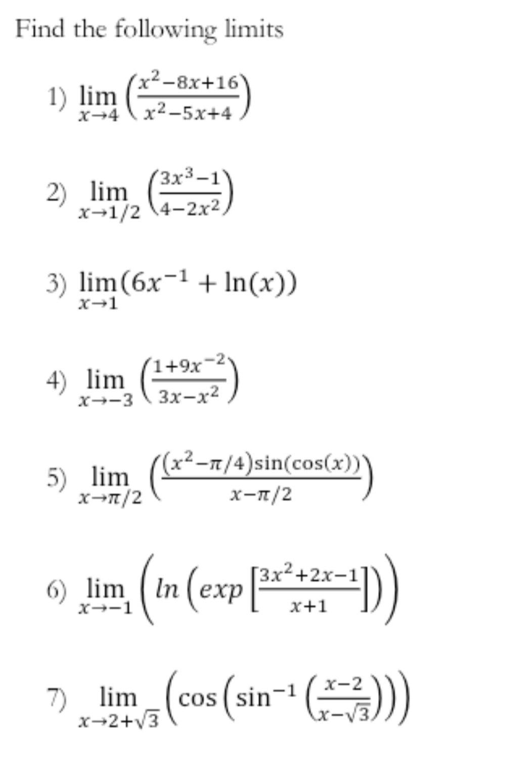 Find the following limits lim x 4 ( x 2 - 8 x + 1