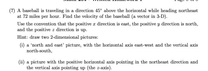 ( 7 ) A baseball is traveling in a direction \ (