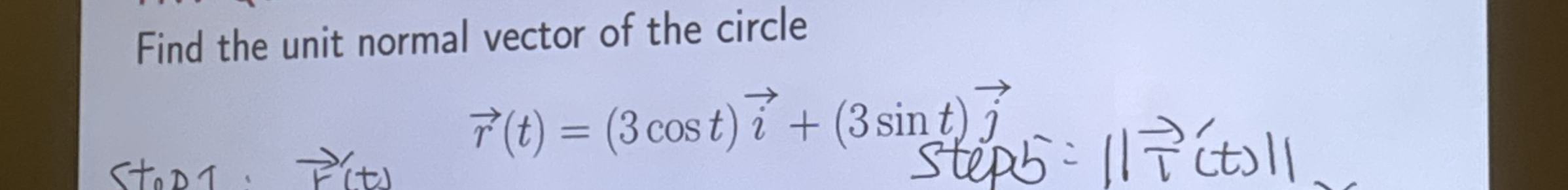 Find the unit normal vector of the circle vec ( r