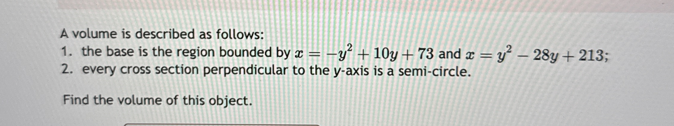 A volume is described as follows: the base is the