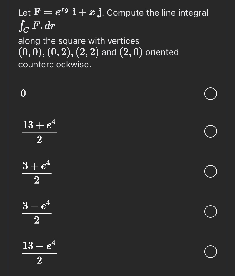 Let F = e x y i + x j . Compute the line integral