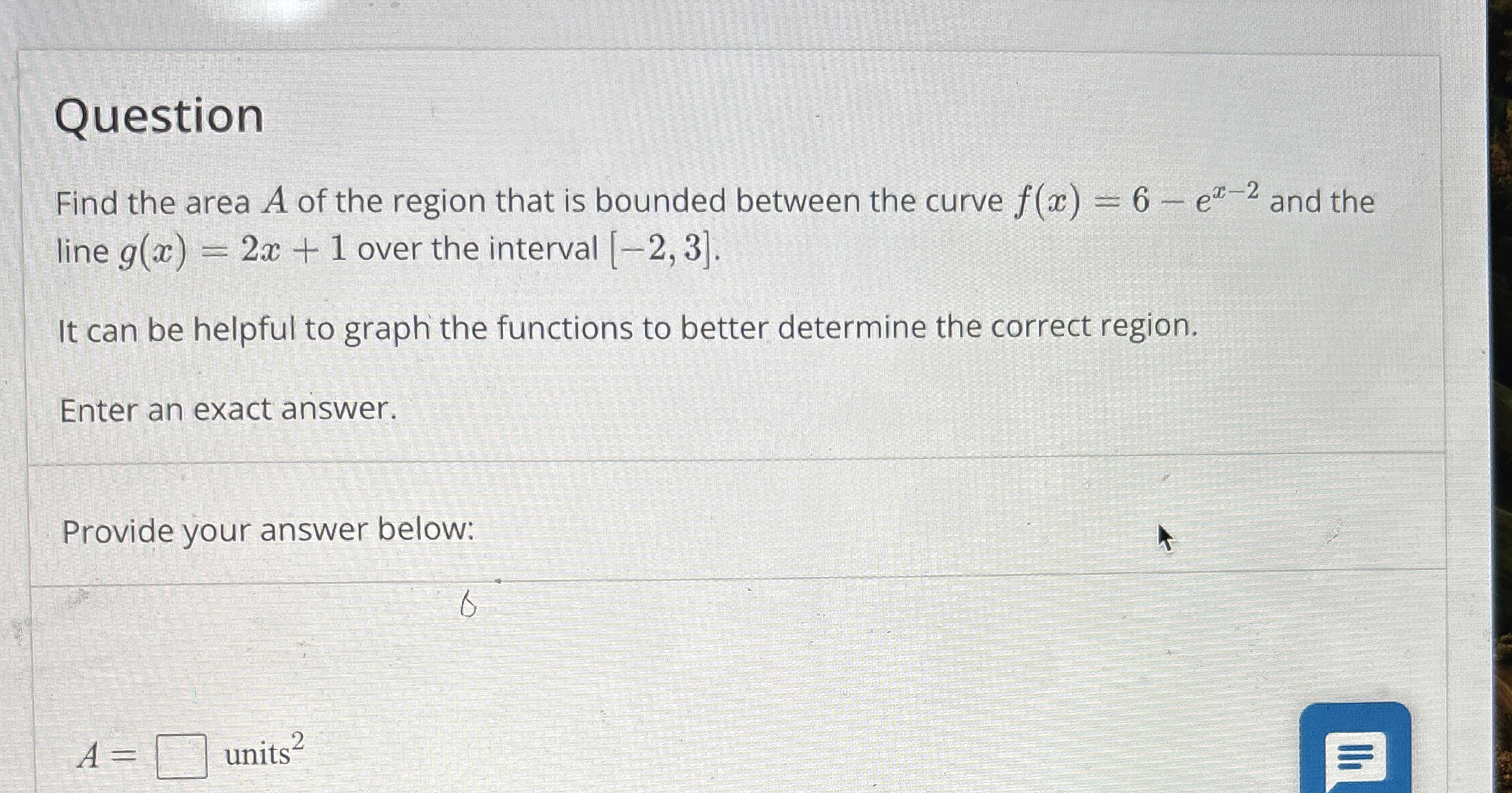 Question Find the area A of the region that is