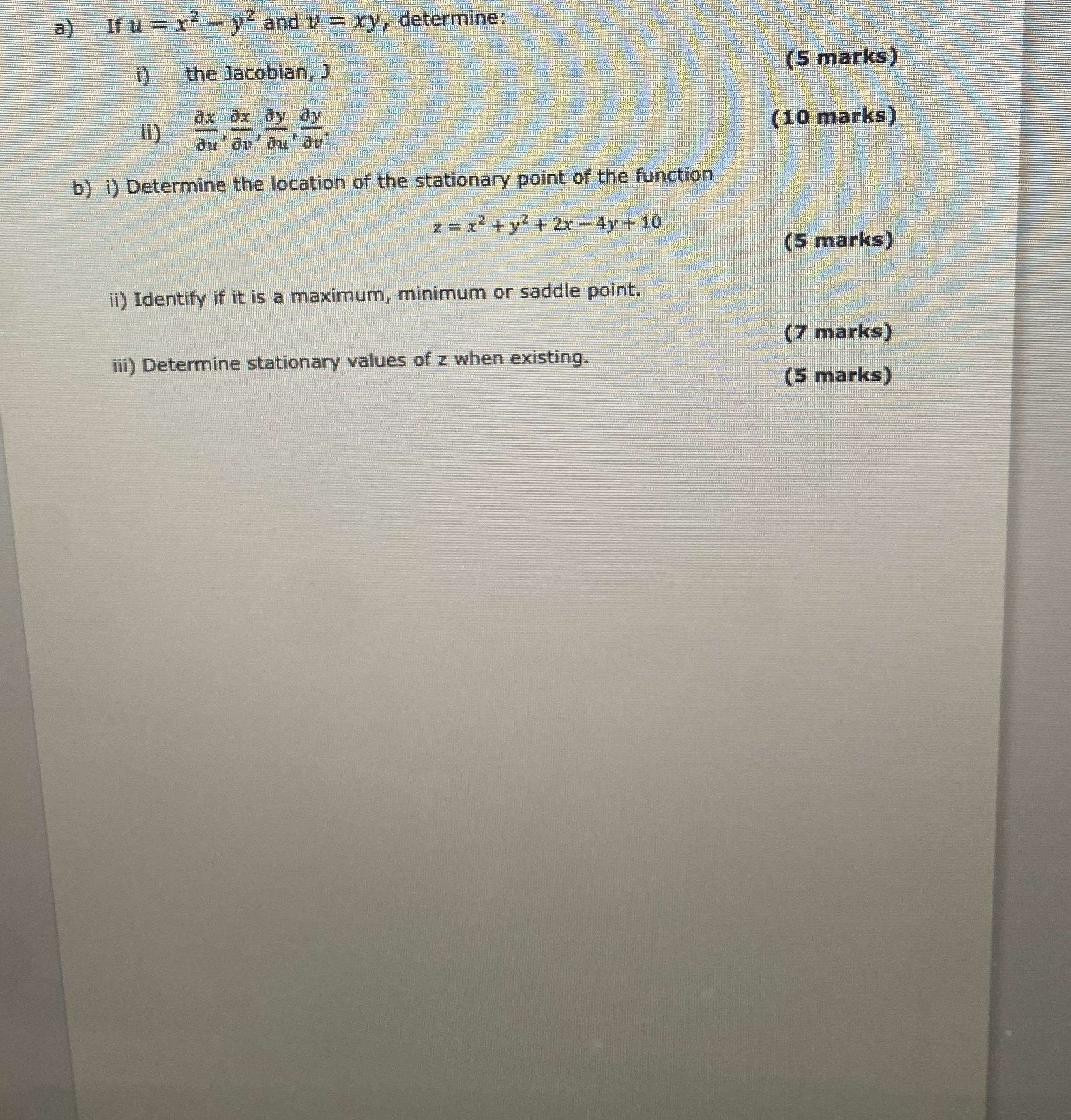 a ) If u = x 2 - y 2 and v = x y , determine: i )
