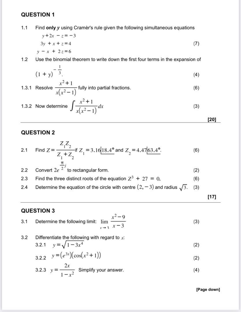 QUESTION 1 1 . 1 Find only y using Cramer's rule