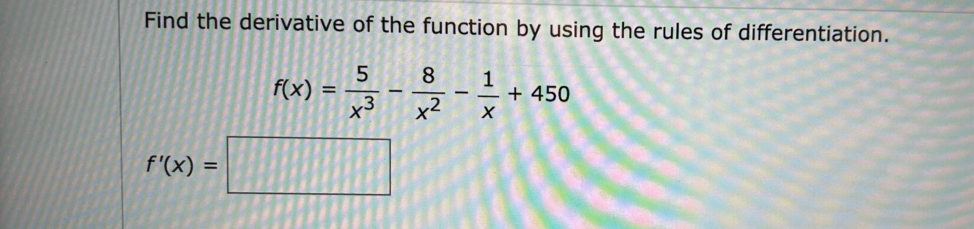 Find the derivative of the function by using the