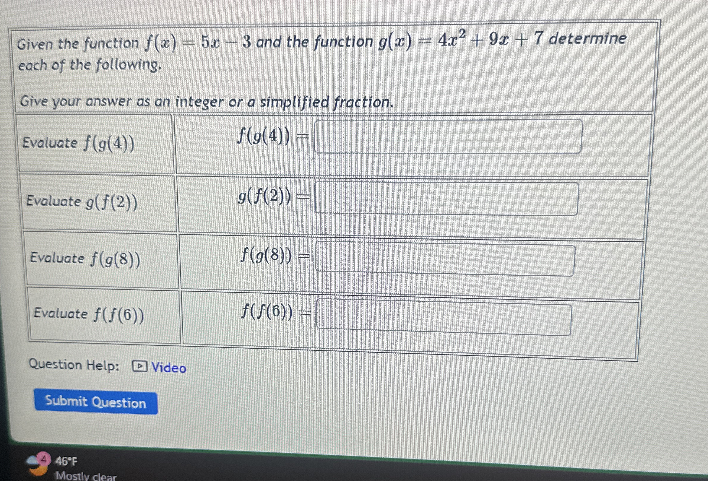 Given the function f ( x ) = 5 x - 3 and the