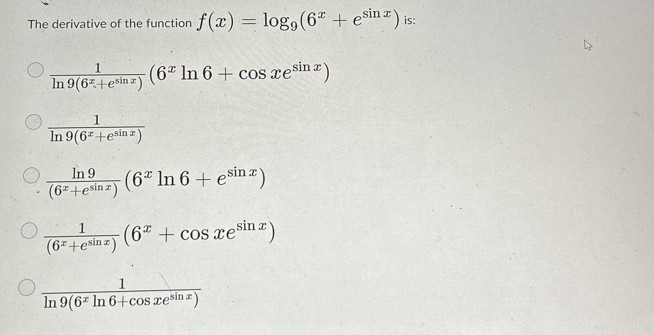 The derivative of the function f ( x ) = l o g 9