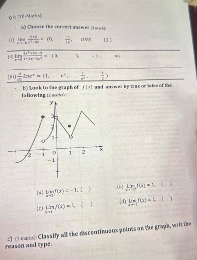 Q I: [ 1 0 - Marks ] a ) Choose the correct