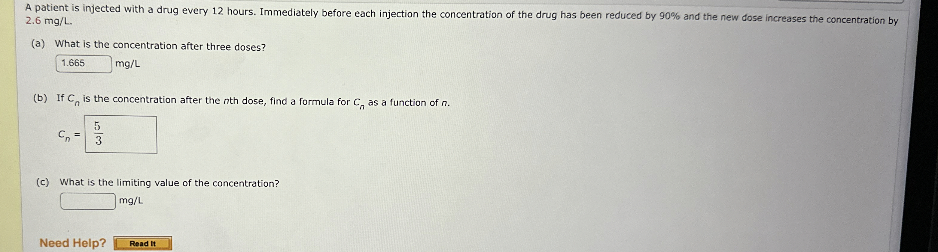 A patient is injected with a drug every 1 2