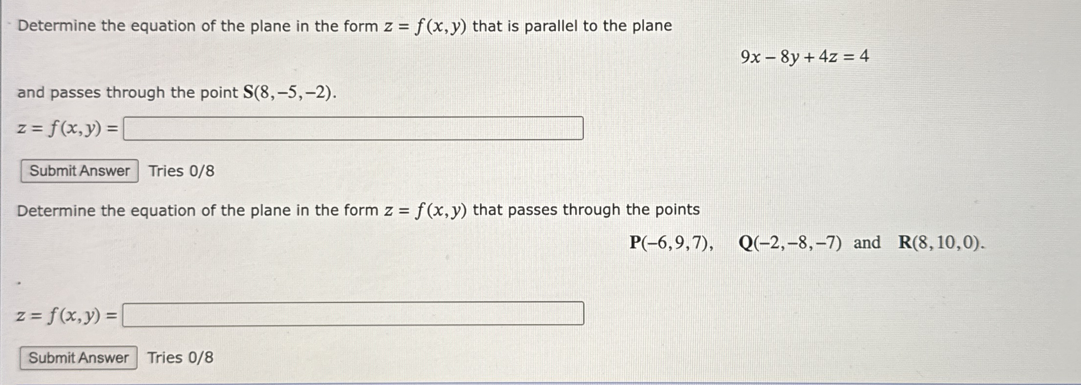 Determine the equation of the plane in the form z