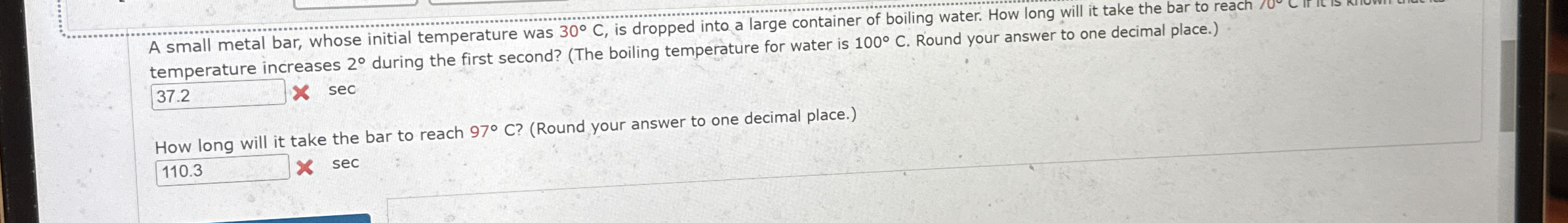 A small metal bar, whose initial temperature was