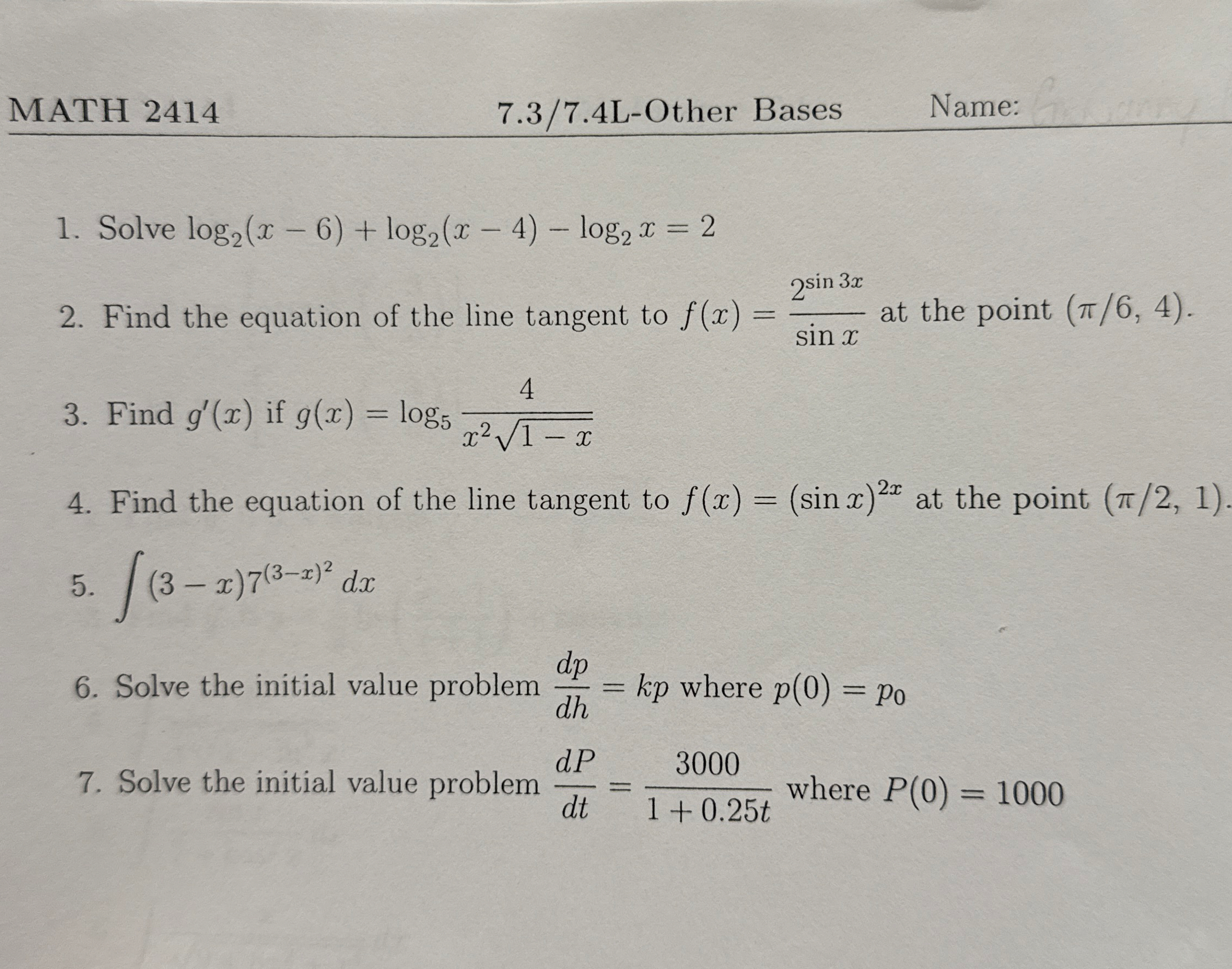 MATH 2 4 1 4 7 . 3 / 7 . 4 L - Other Bases Solve