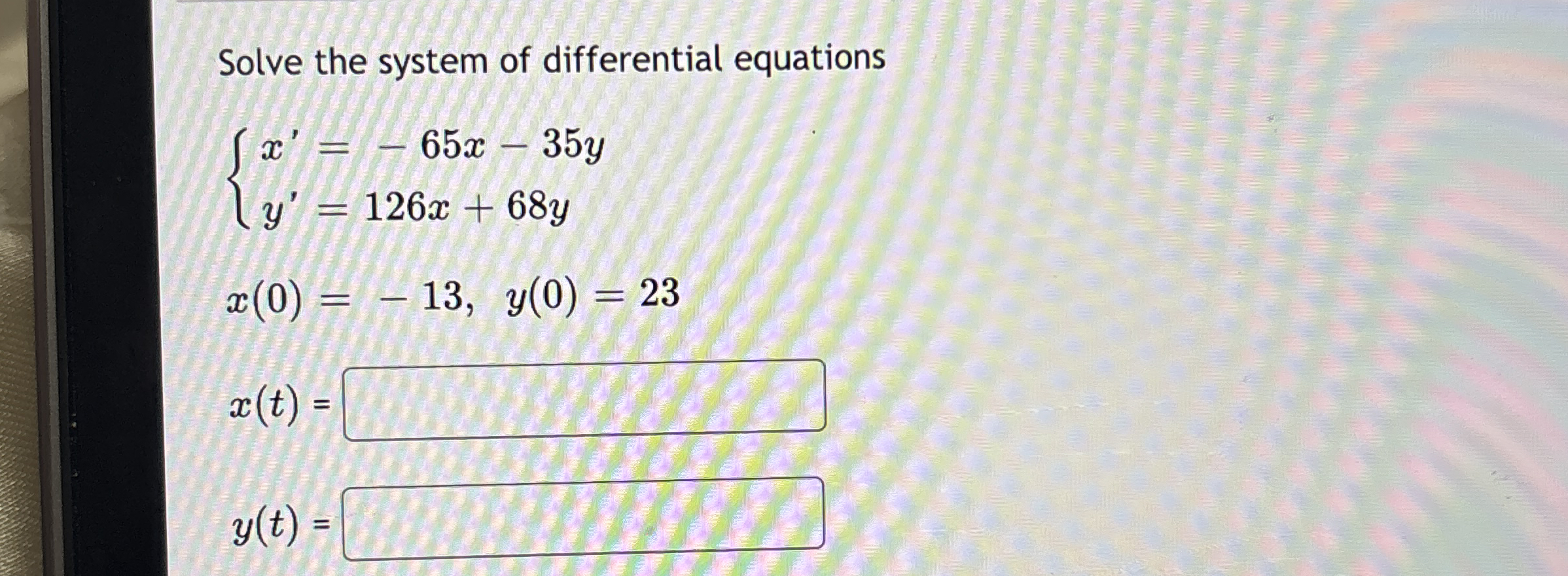Solve the system of differential equations { x '