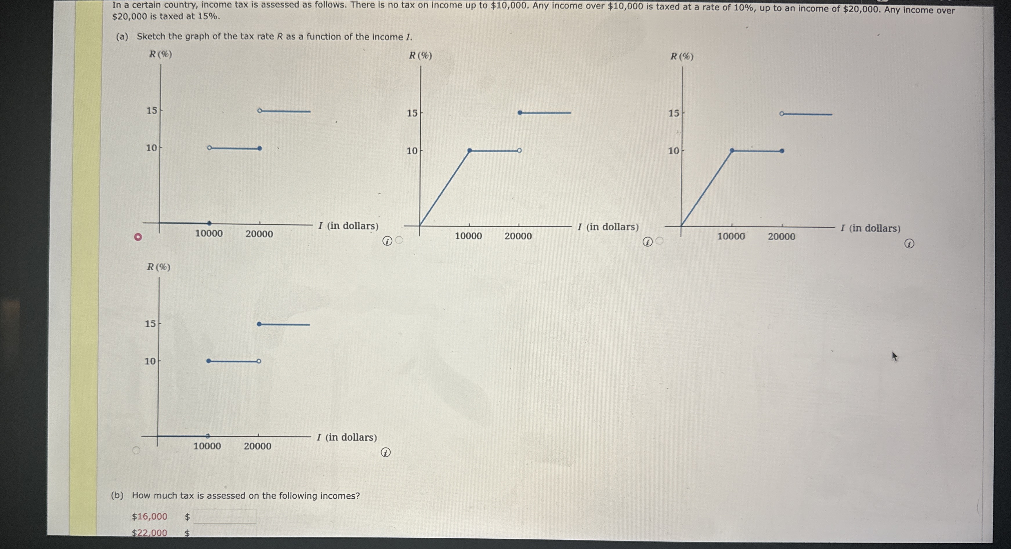 $ 2 0 , 0 0 0 is taxed at 1 5 % . ( a ) Sketch
