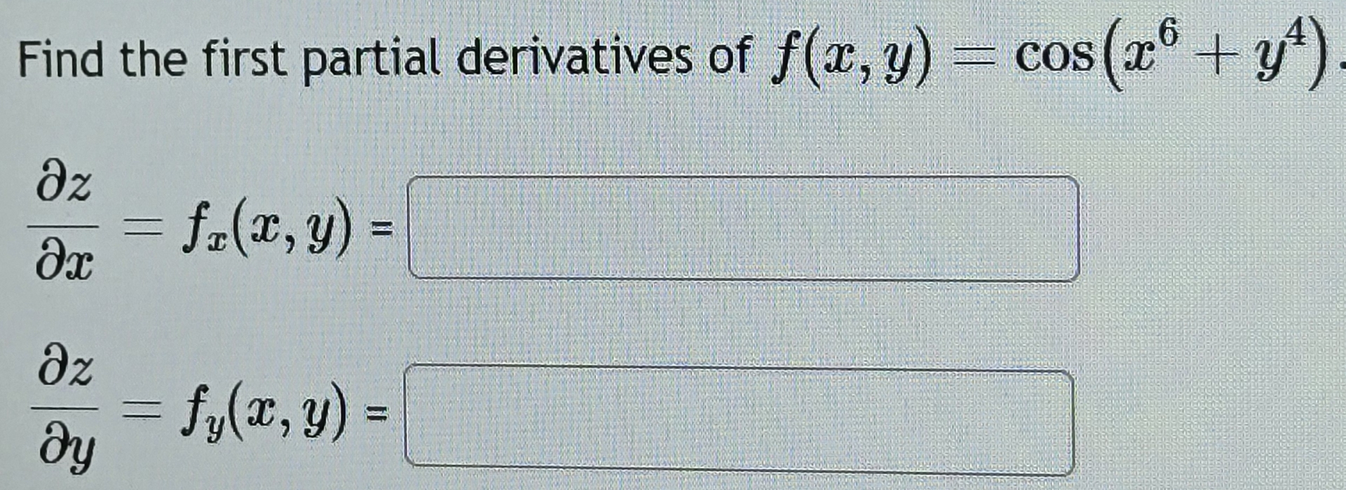Find the first partial derivatives of f ( x , y )
