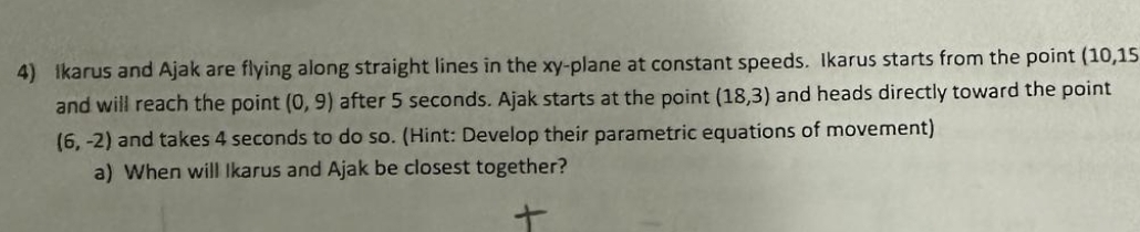 Ikarus and Ajak are flying along straight lines