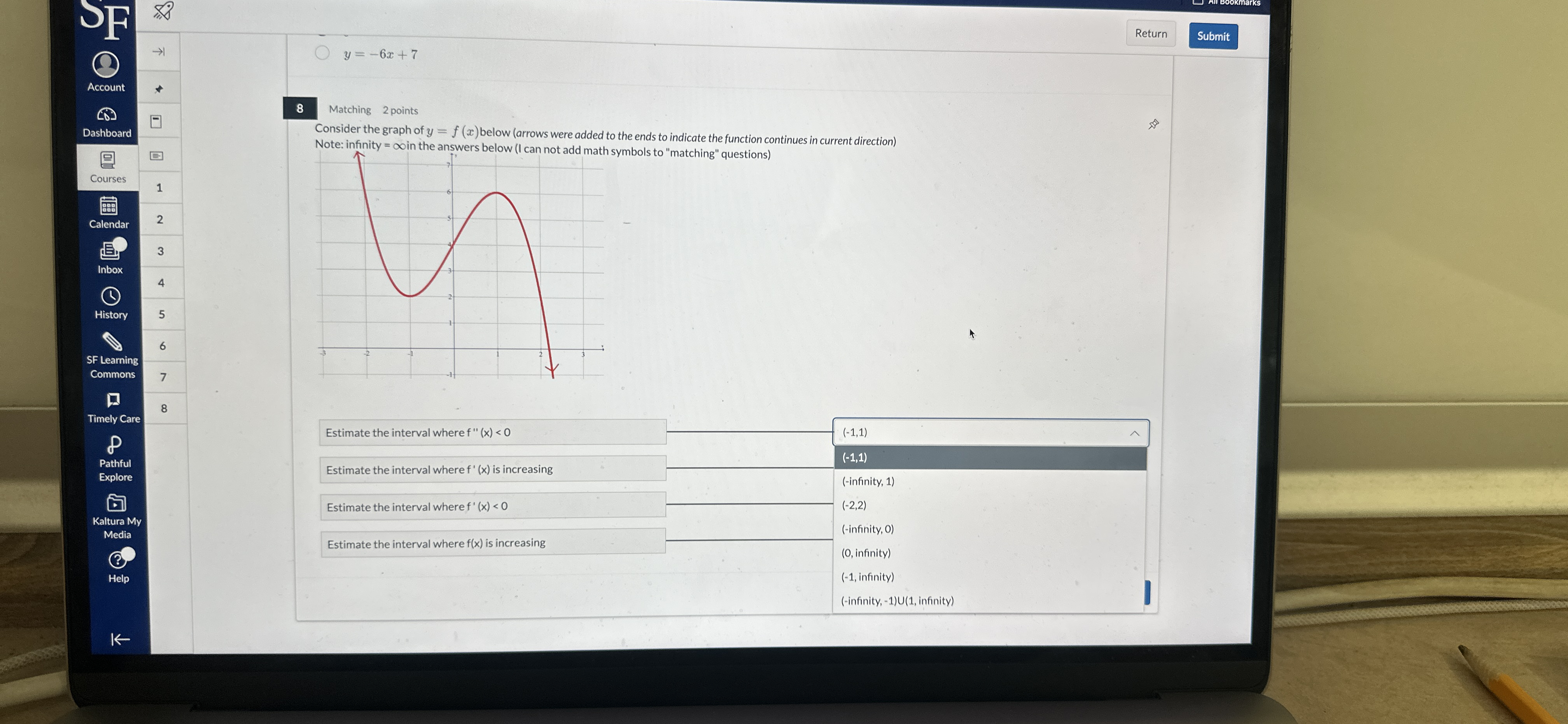 Return Submit y = - 6 x + 7 8 Matching 2 points