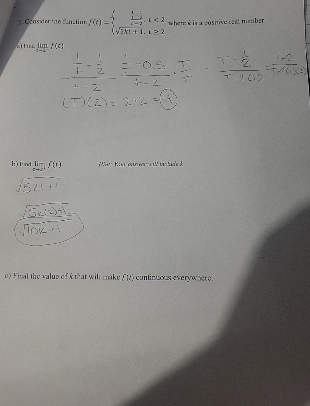 c ) Final the value of k that will make f ( t )