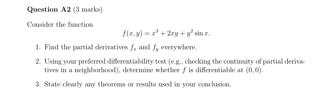 Question A 2 ( 3 marks ) Consider the function f