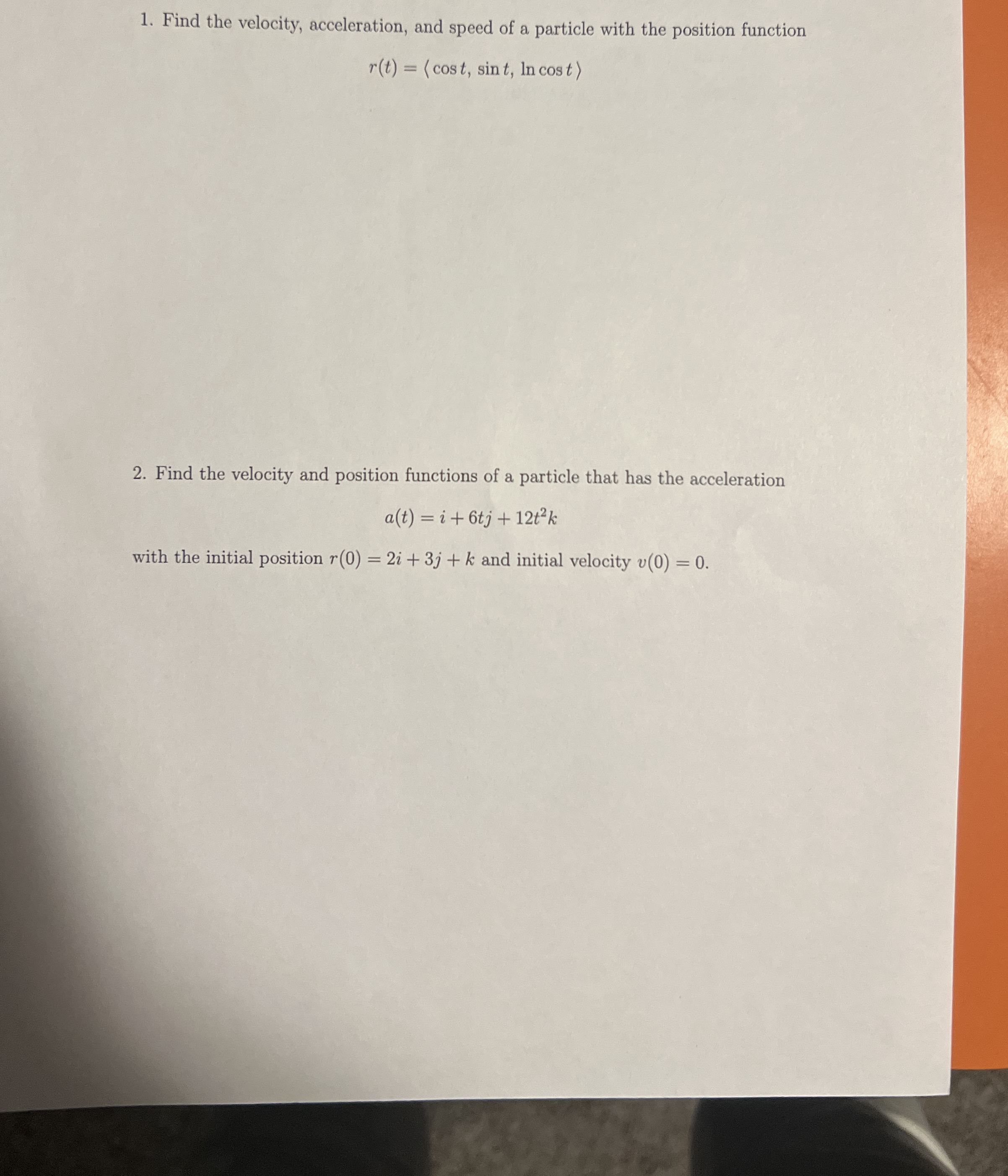 Find the velocity, acceleration, and speed of a