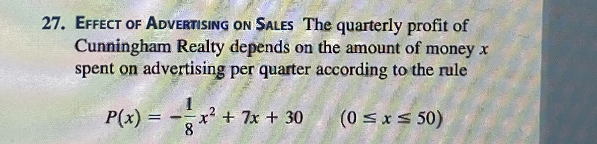 Effect of Advertising on Sales The quarterly