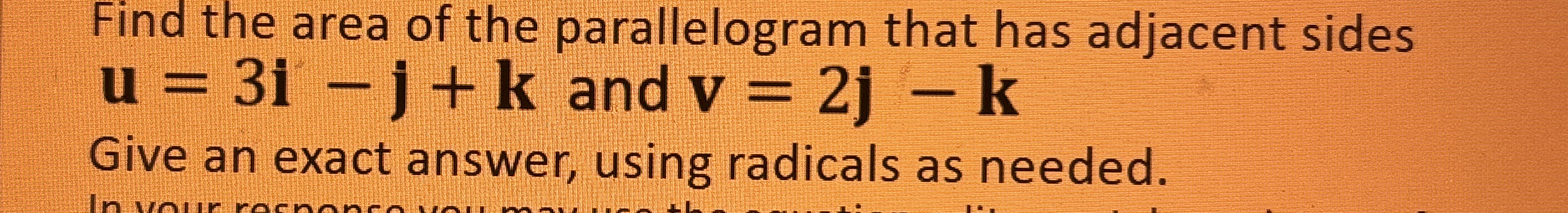 Find the area of the parallelogram that has