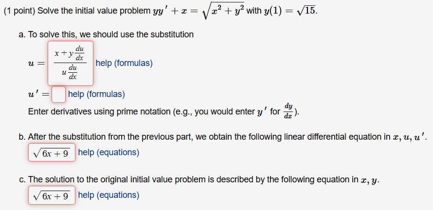 ( 1 point ) Solve the initial value problem yy ^
