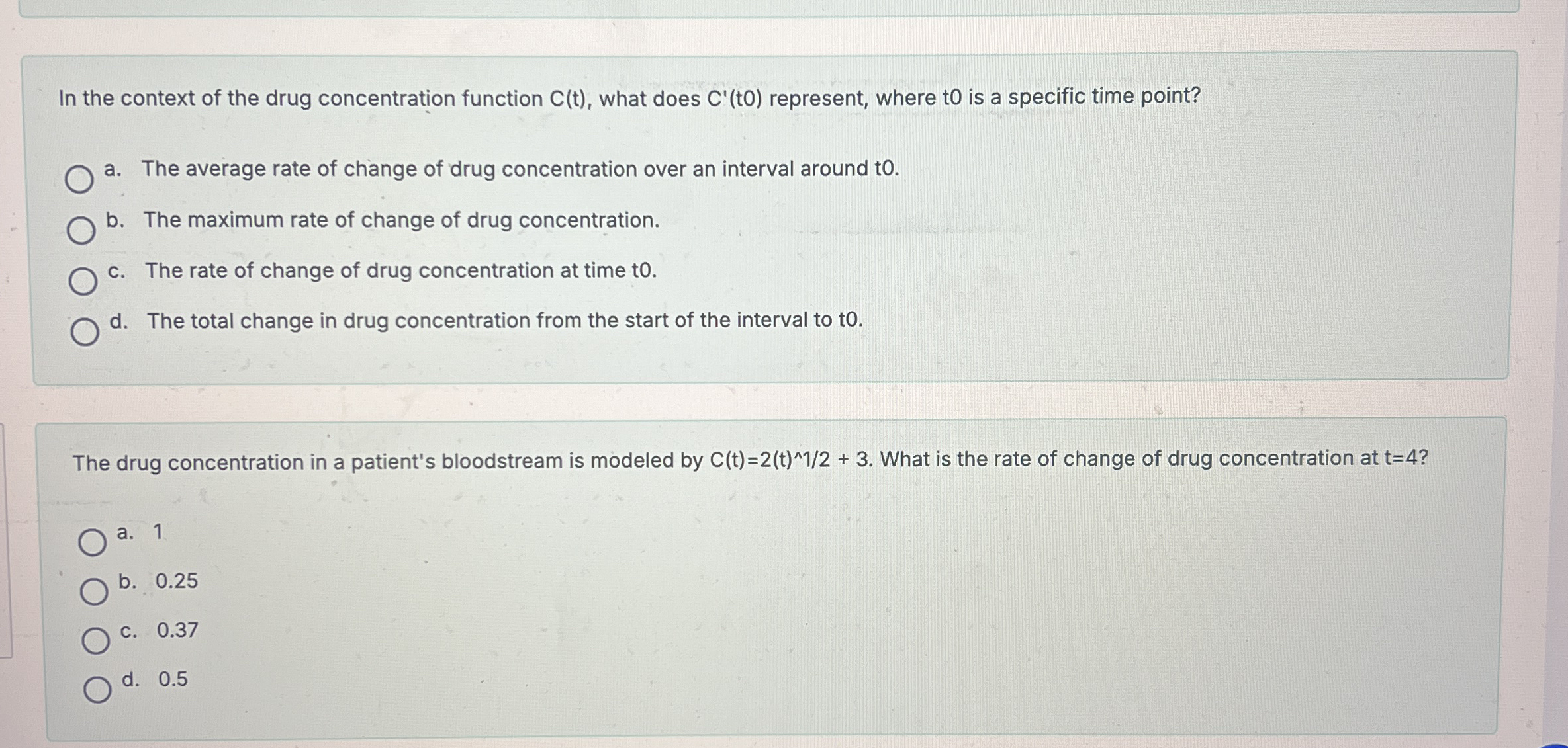 In the context of the drug concentration function