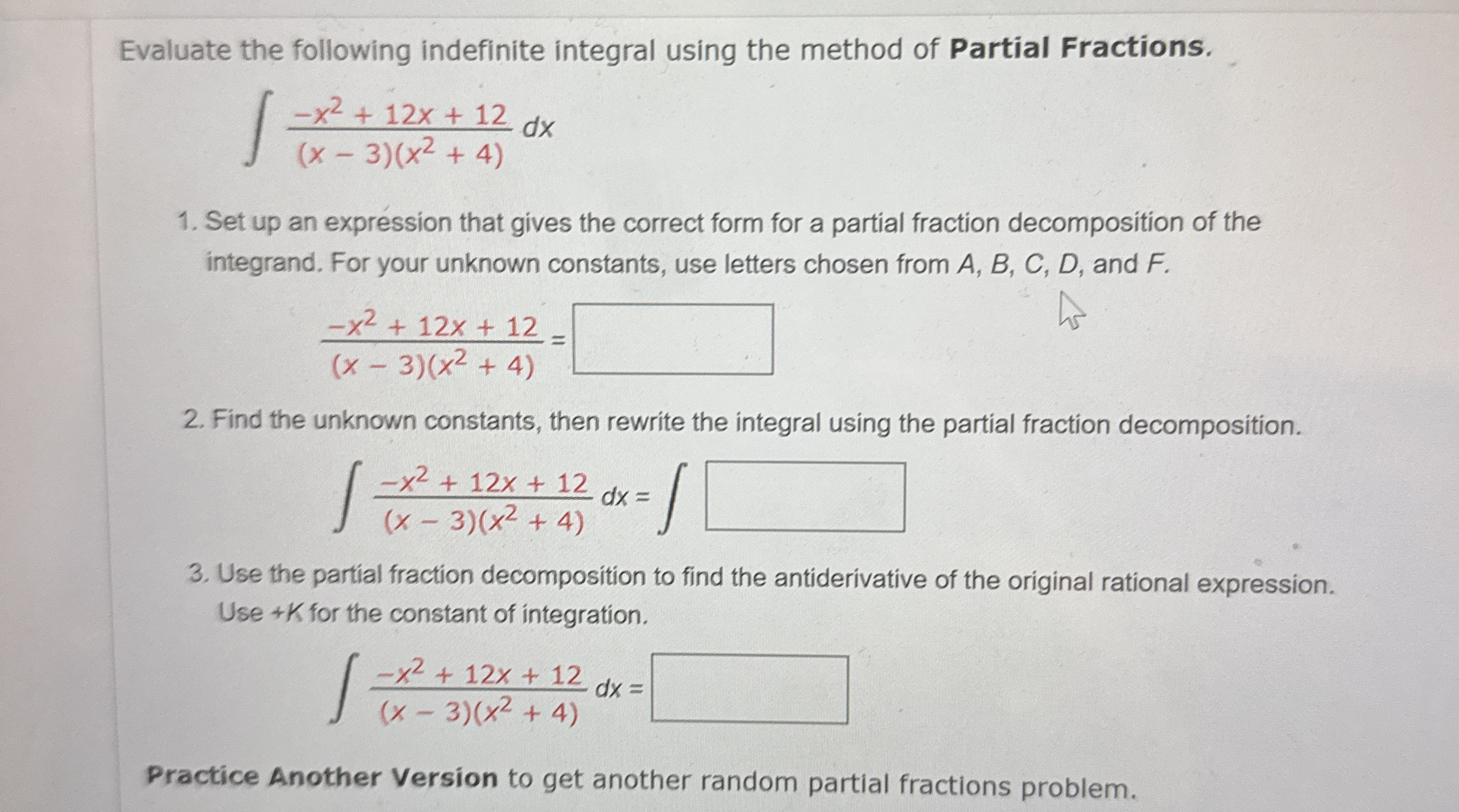 Evaluate the following indefinite integral using