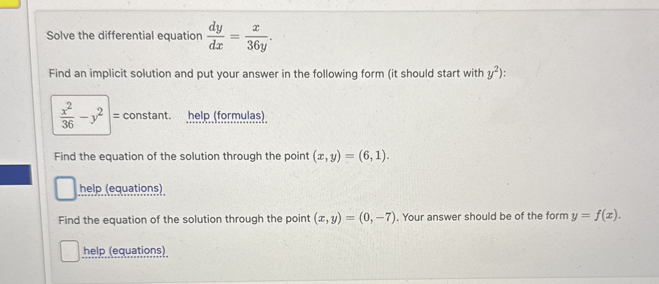 Solve the differential equation d y d x = x 3 6 y