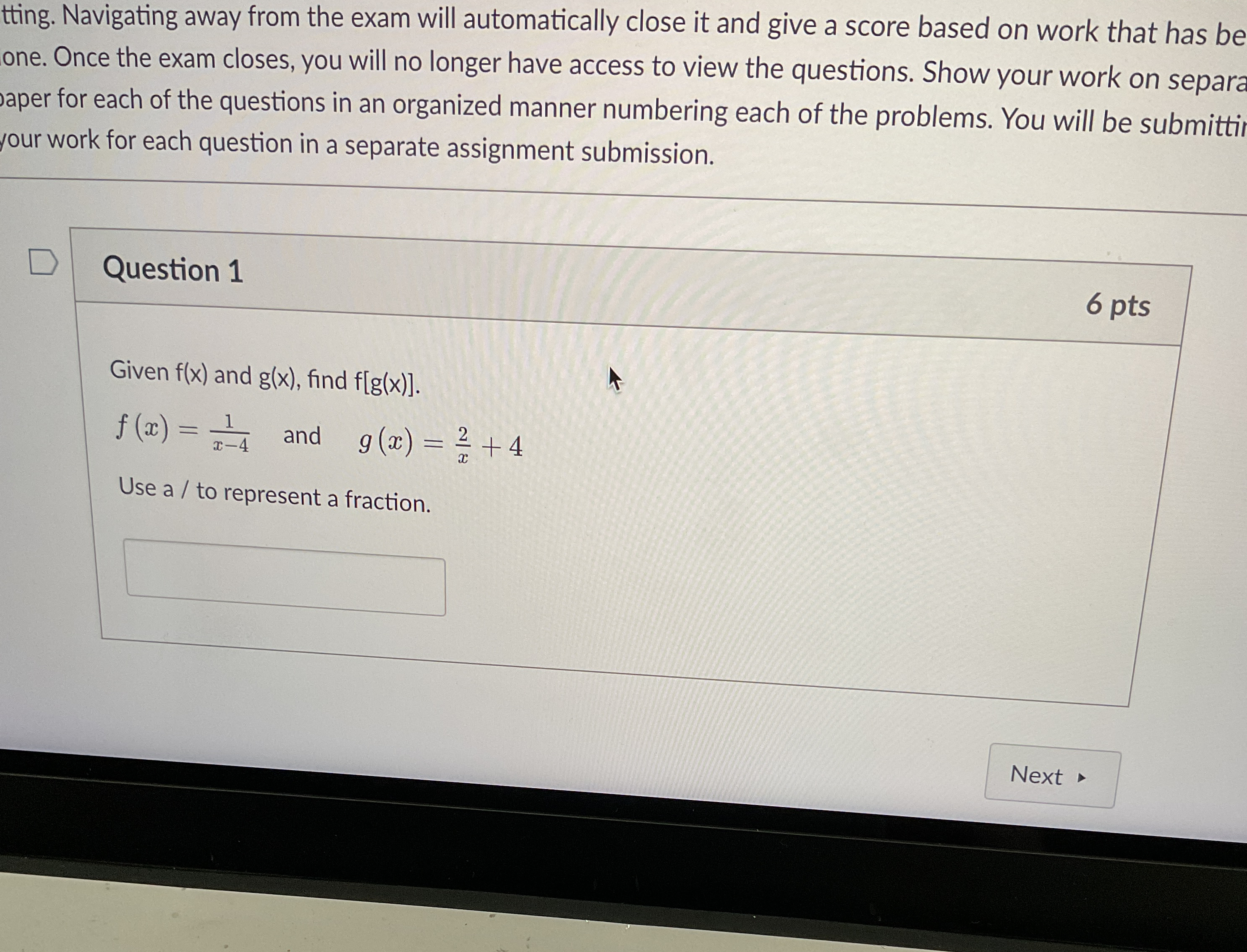 tting. Navigating away from the exam will