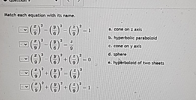 Match each equation with its name. ( x 9 ) 2 - (