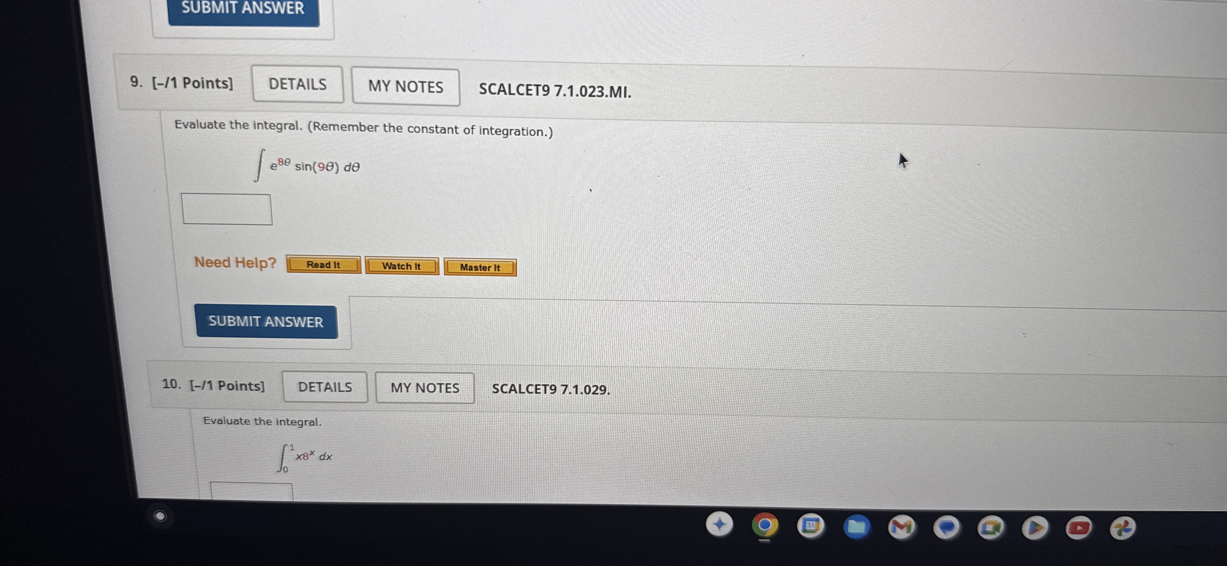 SUBMIT ANSWER 9 . [ - / 1 Points ] SCALCET 9 7 .