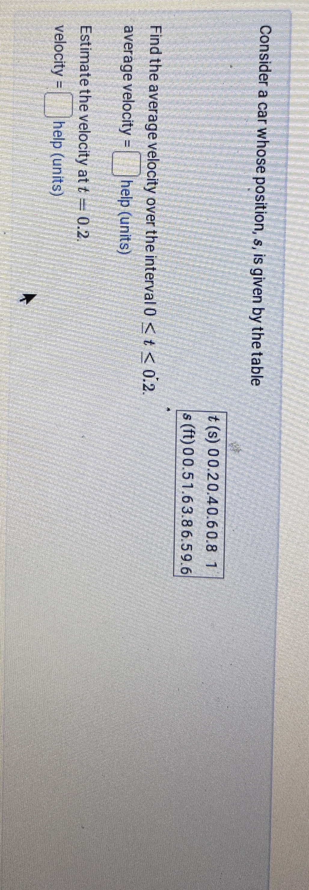 Consider a car whose position, s , is given by