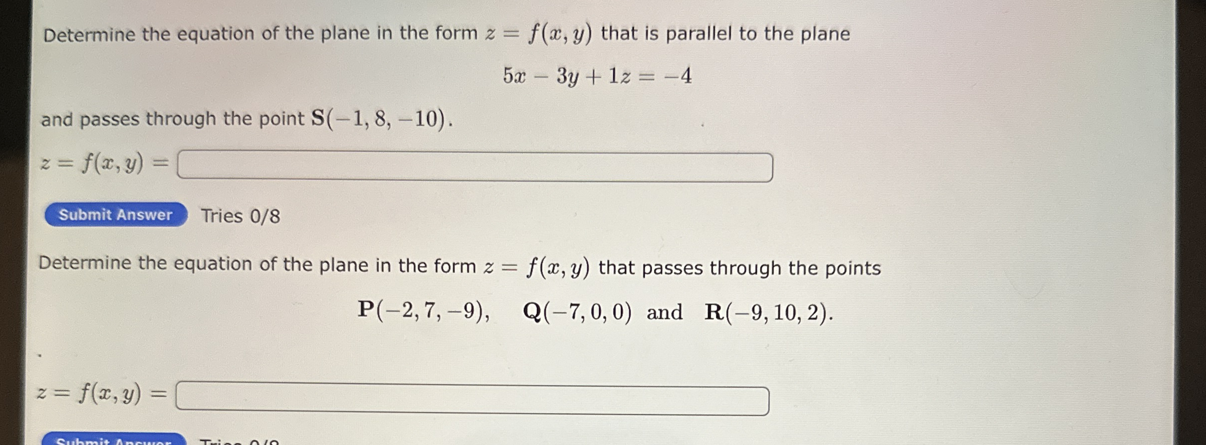 Determine the equation of the plane in the form z